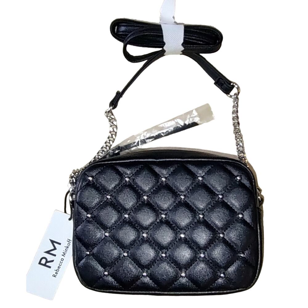 REBECCA MINKOFF Small Black Diamond Quilt, Faux Leather Studded Crossbody Purse